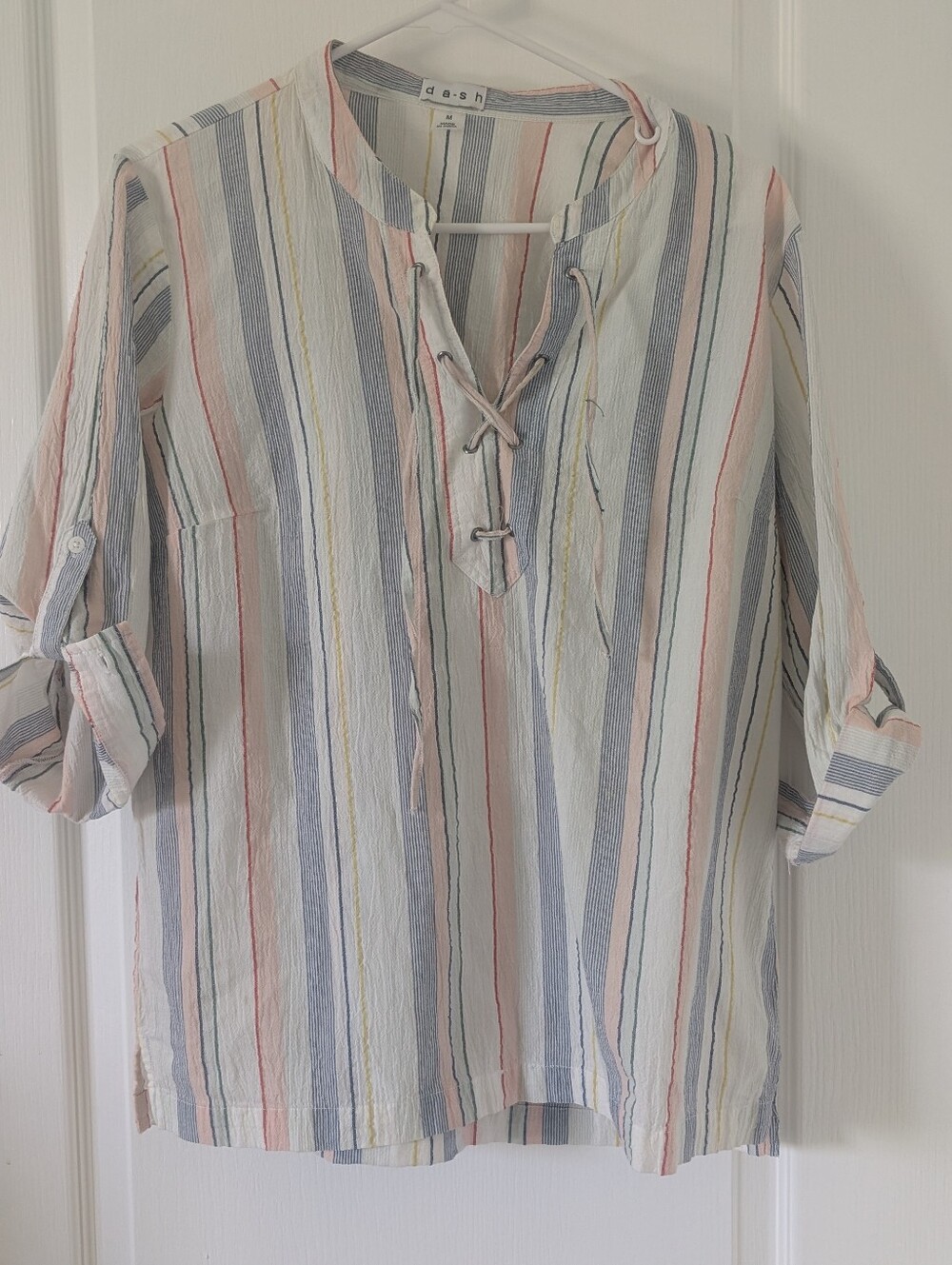 Dash Women's  100% Cotton Button Down Shirt White w/stripes Long Sleeve Medium